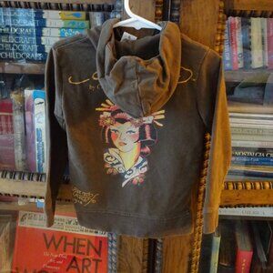 VTG ED HARDY HOLLYWOOD KIDS camo  FULL ZIP FRONT HOODIE JACKET SIZE 4